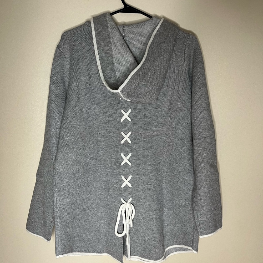 NWT! Coco Y Club Grey Hooded Knit Jacket / Bow Detail (S)